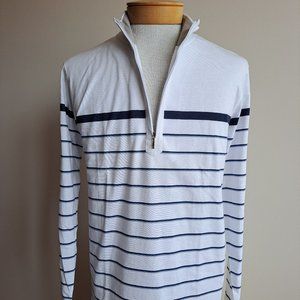 NWT Left Coast Tee Men's 100% Cotton White Blue Striped Sweater Size M